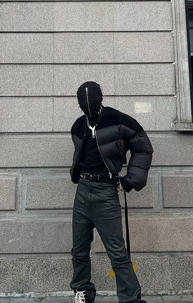 NIGO Rick Owens Men's Dark Style Short Splicing Puffer Down Jacket Autumn And Winter Solid Color Zipper Collarless Jacket #nigo81336