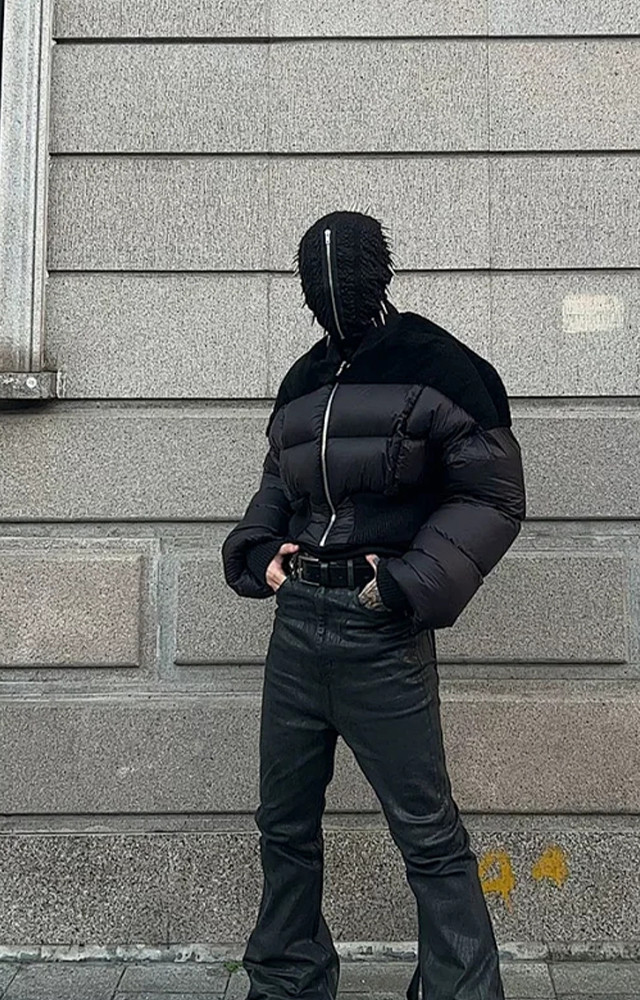 NIGO Rick Owens Men's Dark Style Short Splicing Puffer Down Jacket Autumn And Winter Solid Color Zipper Collarless Jacket #nigo81336