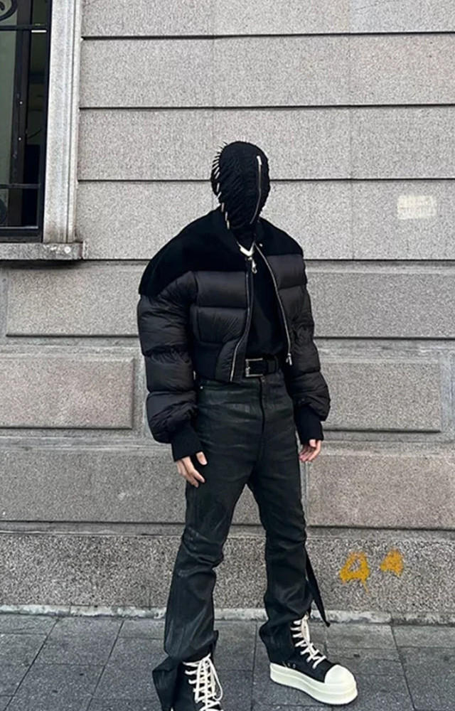 NIGO Rick Owens Men's Dark Style Short Splicing Puffer Down Jacket Autumn And Winter Solid Color Zipper Collarless Jacket #nigo81336