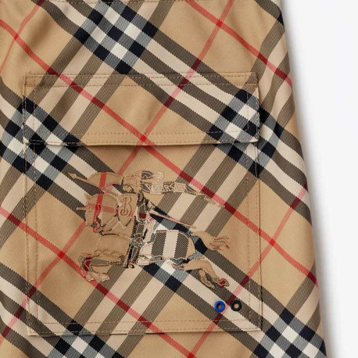 NIGO Burberry Men's Summer Checkered Print Drawstring Embroidered Knight Pattern Pocket Casual Shorts #nigo77511