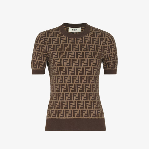 NIGO Fendi Women's Summer Blue and White FF Letter Print Round Neck Knit Short Sleeve T-Shirt #nigo77485