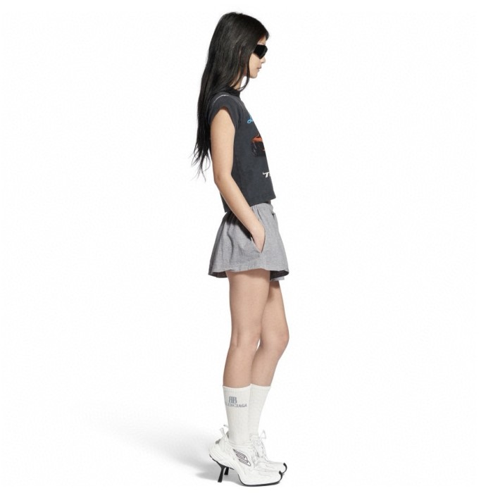 NIGO Balenciaga Men's And Women's Summer Solid Color Embroidered Logo Print Elastic Waist Drawstring Cotton Casual Shorts #nigo77488