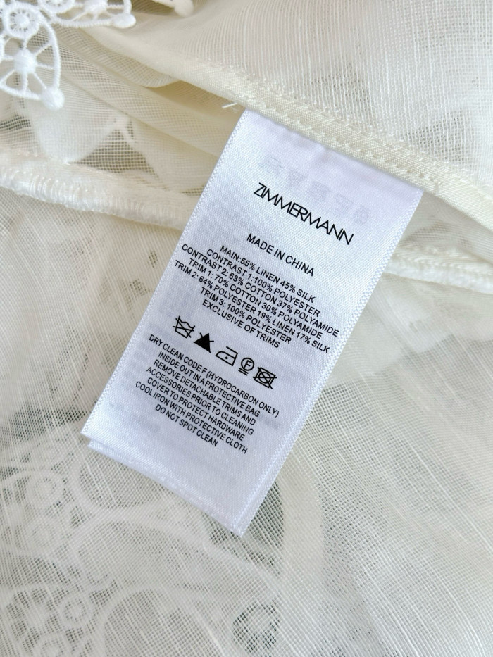 NIGO Zimmermann Women's Spring/Summer Solid Color Lace Trim Tie-Waist Short Long-Sleeved Dress #nigo77496