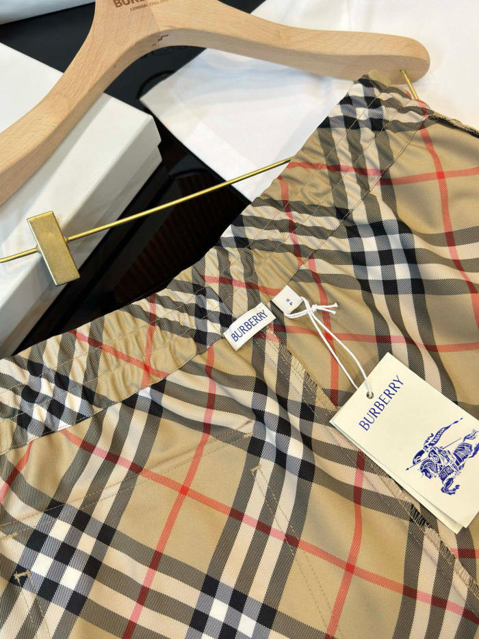 NIGO Burberry Men's Summer Checkered Print Drawstring Embroidered Knight Pattern Pocket Casual Shorts #nigo77511
