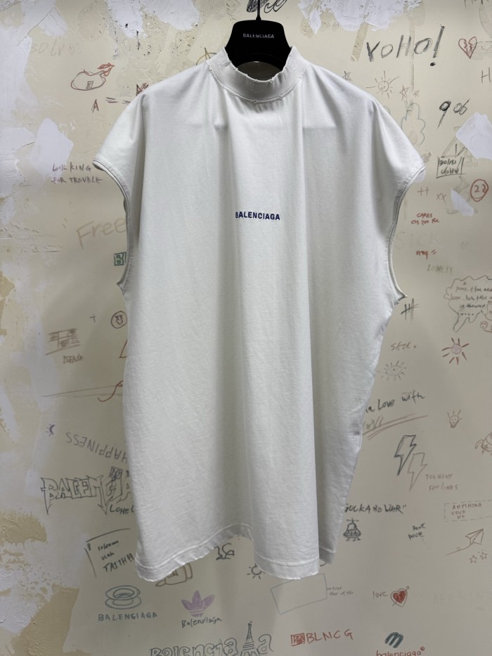 NIGO Balenciaga Men's Summer Solid Color Embroidered Letter Print Cotton Crew Neck Sleeveless Top T-Shirt #nigo77489