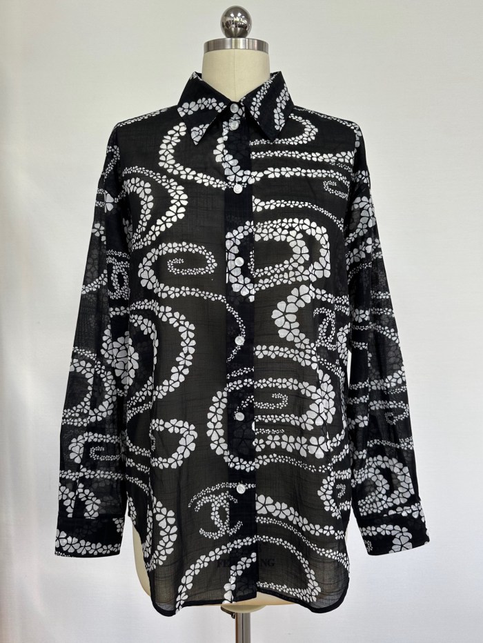 NIGO Chanel Women's Spring/Summer Solid Color Lightweight Cotton Printed Single-Breasted Long-Sleeved Shirt #nigo77486