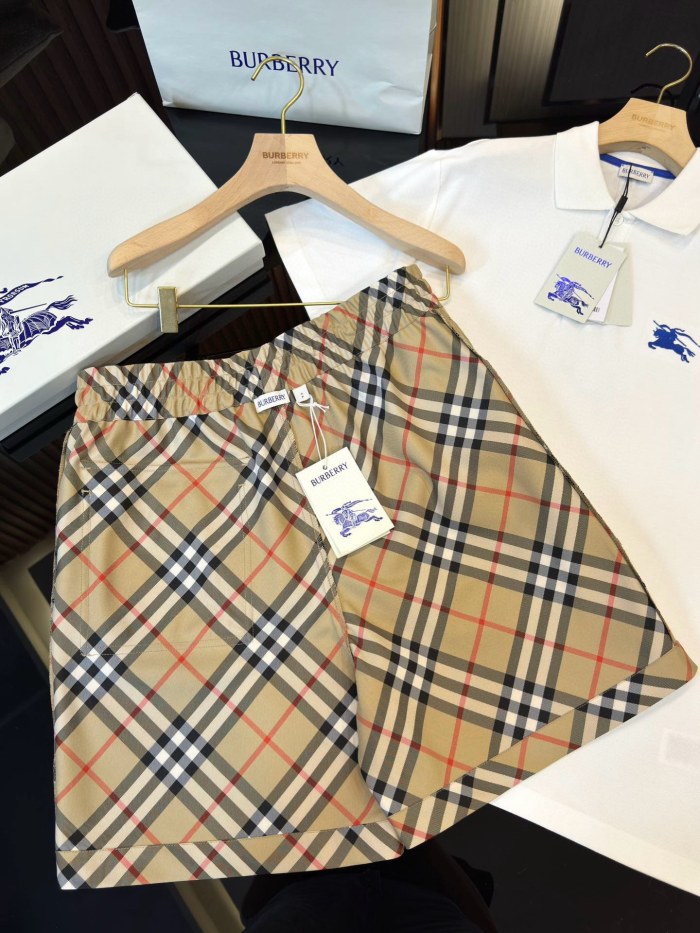 NIGO Burberry Men's Summer Checkered Print Drawstring Embroidered Knight Pattern Pocket Casual Shorts #nigo77511