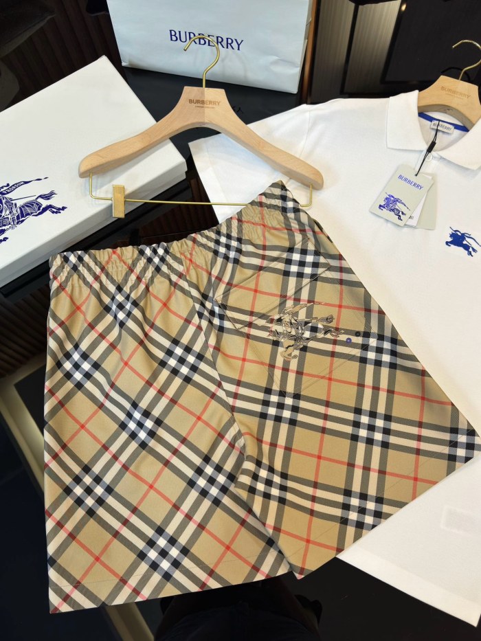 NIGO Burberry Men's Summer Checkered Print Drawstring Embroidered Knight Pattern Pocket Casual Shorts #nigo77511