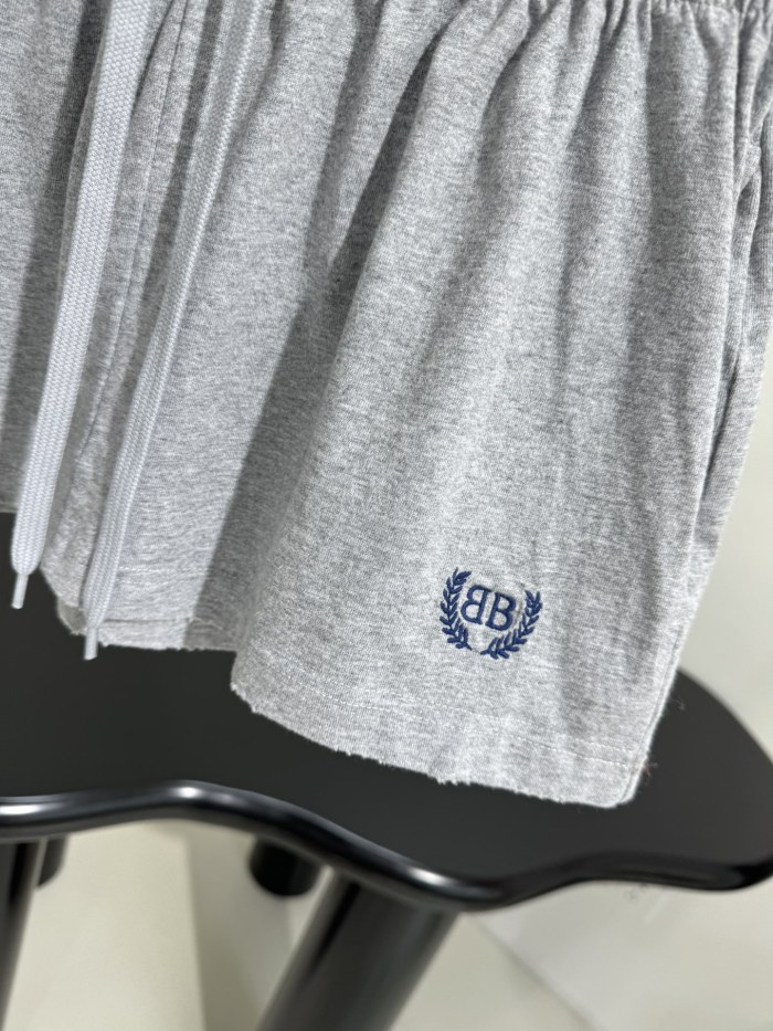 NIGO Balenciaga Men's And Women's Summer Solid Color Embroidered Logo Print Elastic Waist Drawstring Cotton Casual Shorts #nigo77488