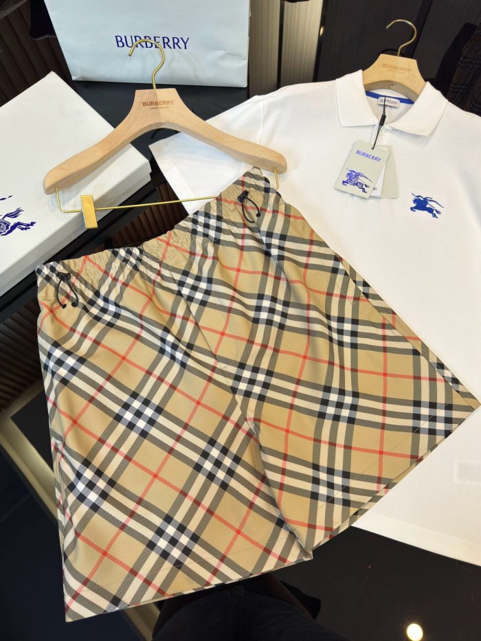 NIGO Burberry Men's Summer Checkered Print Drawstring Embroidered Knight Pattern Pocket Casual Shorts #nigo77511