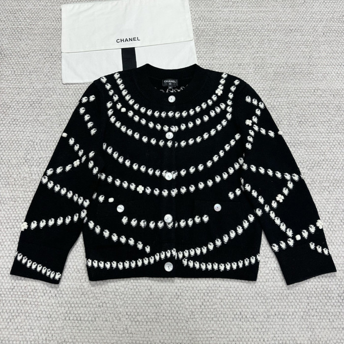 NIGO Chanel Women's Pearl Chain Embroidery Spring, Autumn And Winter Solid Color Long-Sleeved Round Neck Cashmere Cardigan Ngvp #nigo1844