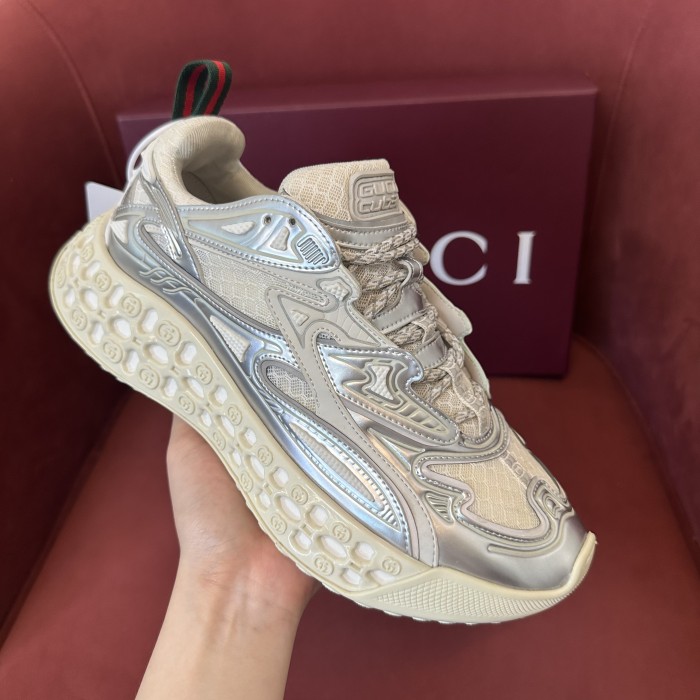 NIGO Gucci cub3d Men's And Women's Solid Color Round Toe Lace-up Mesh Fabric Thick Sole Sneakers Shoes #nigo77529