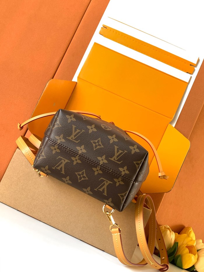 NIGO Louis Vuitton Montsouris Mini Women's Brown Letter Print Canvas and Leather Backpack Bag Bags #nigo77525
