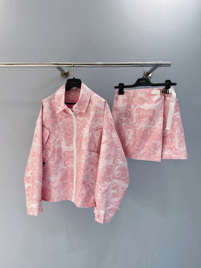 NIGO Dior Women's Spring/Autumn Pink Animal Print Zipper Long Sleeve Loose Jacket #nigo77547