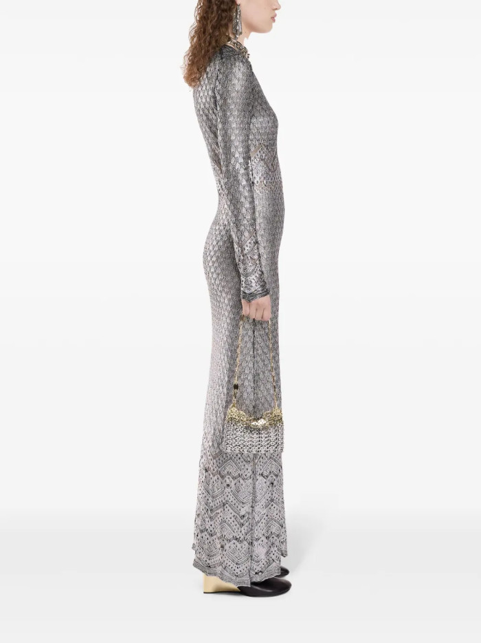 NIGO Paco Rabanne Women's Metallic Round Neck Knit Spring and Autumn Solid Color Extra Long Dresses Ngvp #nigo1847