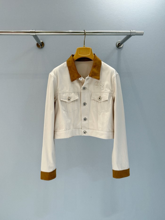 NIGO MiuMiu Women's Spring/Autumn Embroidered Letter Print Logo Print Suede Collar Single-Breasted Long-Sleeved Denim Jacket #nigo77541