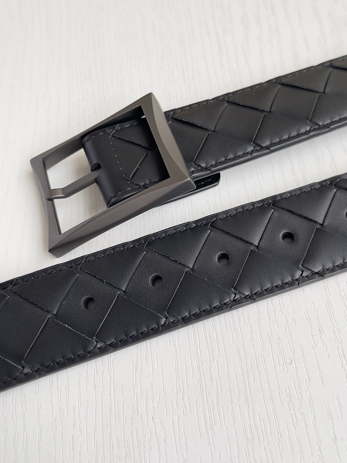 NIGO Bottega Veneta Intrecciato Men's Solid Color Buckle Design Braided Cowhide Leather Belt #nigo77537