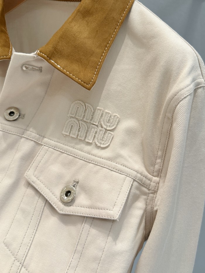 NIGO MiuMiu Women's Spring/Autumn Embroidered Letter Print Logo Print Suede Collar Single-Breasted Long-Sleeved Denim Jacket #nigo77541