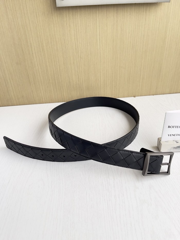 NIGO Bottega Veneta Intrecciato Men's Solid Color Buckle Design Braided Cowhide Leather Belt #nigo77537