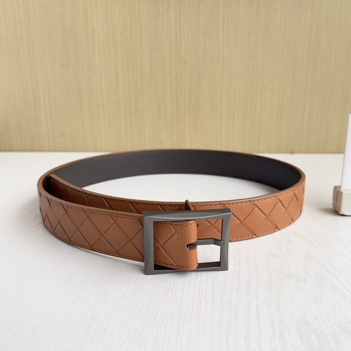 NIGO Bottega Veneta Intrecciato Men's Solid Color Buckle Design Braided Cowhide Leather Belt #nigo77537