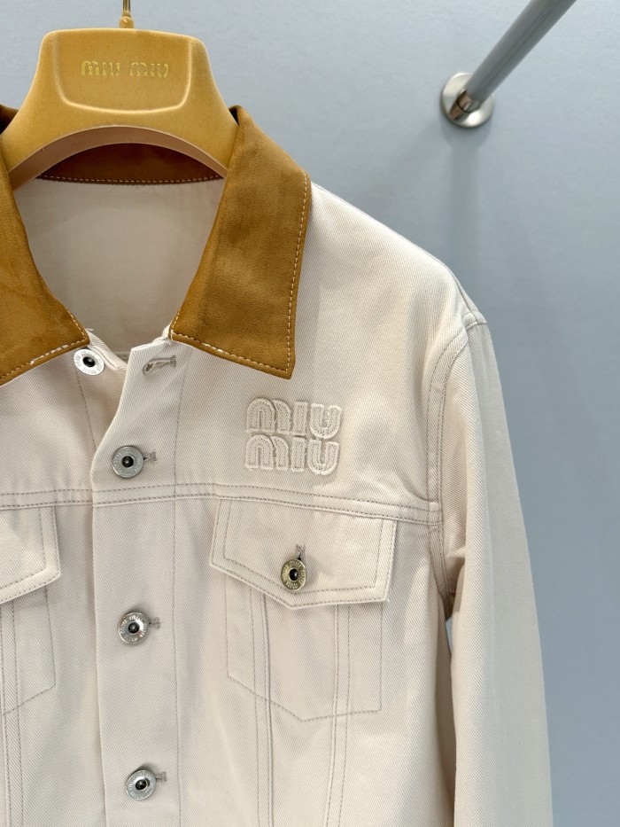 NIGO MiuMiu Women's Spring/Autumn Embroidered Letter Print Logo Print Suede Collar Single-Breasted Long-Sleeved Denim Jacket #nigo77541