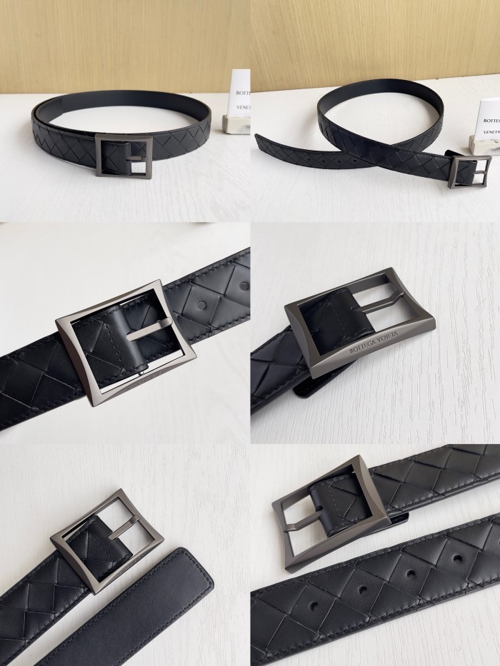 NIGO Bottega Veneta Intrecciato Men's Solid Color Buckle Design Braided Cowhide Leather Belt #nigo77537