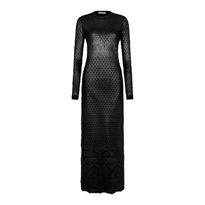 NIGO Paco Rabanne Women's Metallic Round Neck Knit Spring and Autumn Solid Color Extra Long Dresses Ngvp #nigo1847