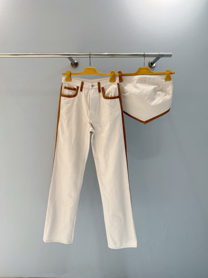 NIGO MiuMiu Women's Spring/Autumn Solid Color Embroidered Letter Print Denim Pants #nigo77543