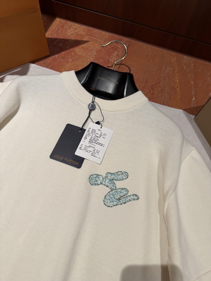 NIGO Louis Vuitton Men's Summer Embroidered Beaded Small Snake Pattern Solid Color Round Neck Short Sleeve T-Shirt #nigo77554