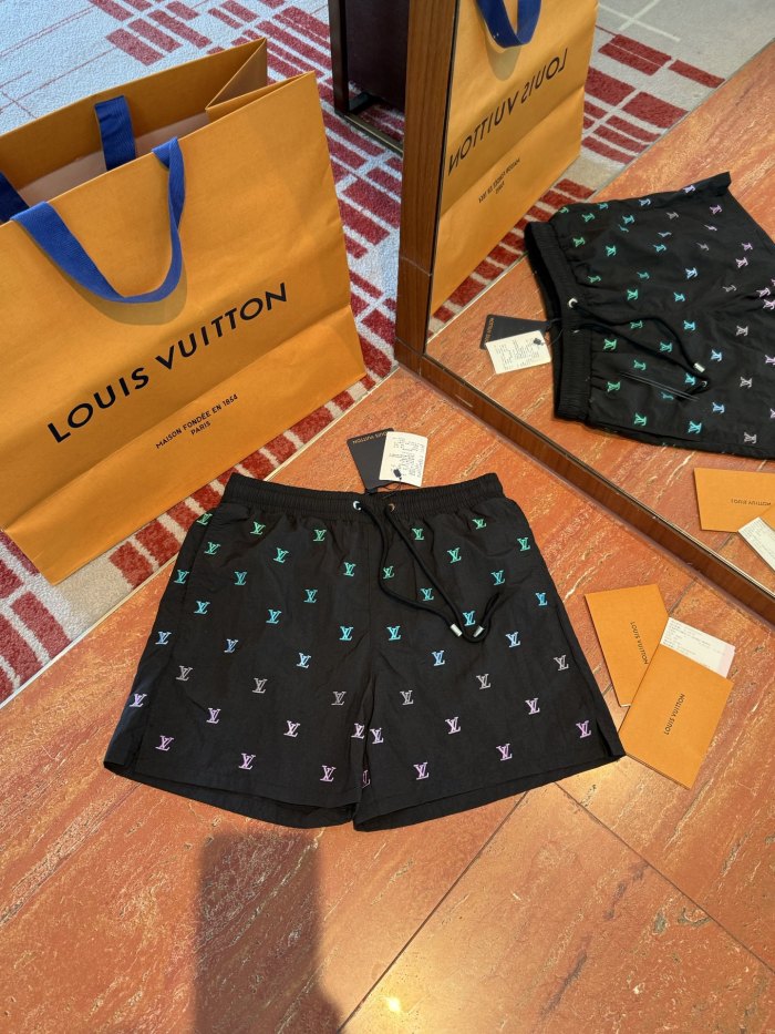 NIGO Louis Vuitton LV BLASON Men's Gradient Embroidered Logo Print Solid Color Drawstring Beach Shorts #nigo77563