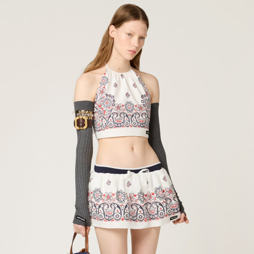 NIGO MiuMiu Women's Summer Floral Print Revenge Backless Tank Top and Casual Stretch Waist Short Skirt Set Suit #nigo77553
