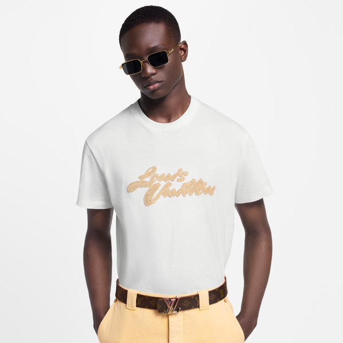 NIGO Louis Vuitton Men's Summer Embroidered Letter Print Solid Color Round Neck Cotton Short Sleeve T-Shirt #nigo77562