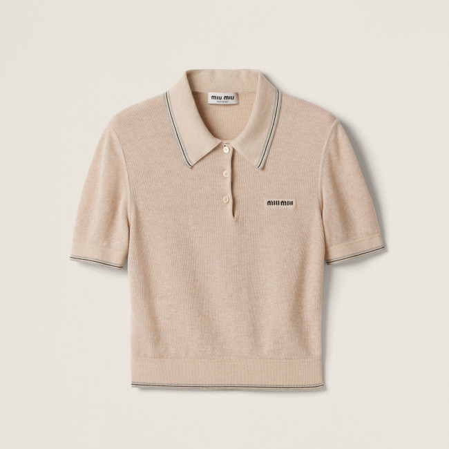 NIGO MiuMiu Women's Summer Solid Color Embroidered Letter Print Polo Neck Short Sleeve T-Shirt #nigo77552
