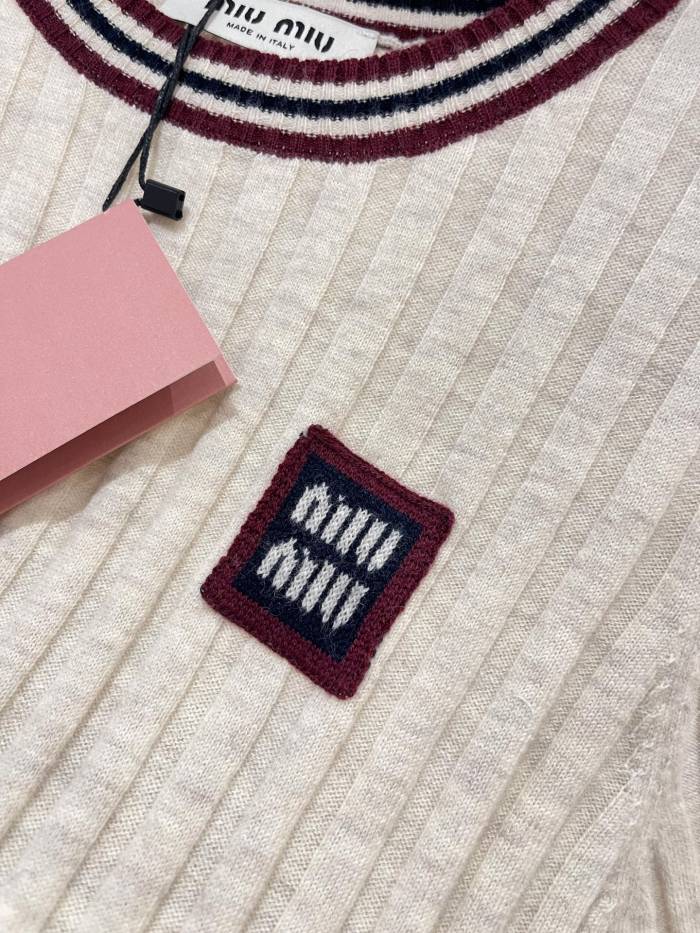 NIGO MiuMiu Women's Summer Solid Color Letter Print Knitted Round Neck Short Sleeve T-Shirt #nigo77557
