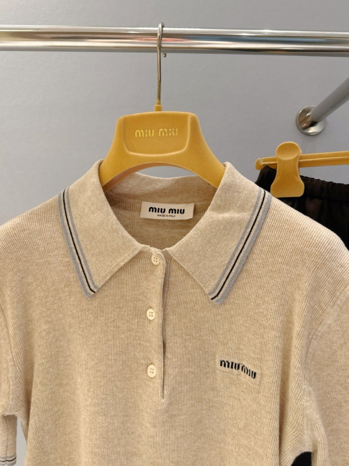 NIGO MiuMiu Women's Summer Solid Color Embroidered Letter Print Polo Neck Short Sleeve T-Shirt #nigo77552