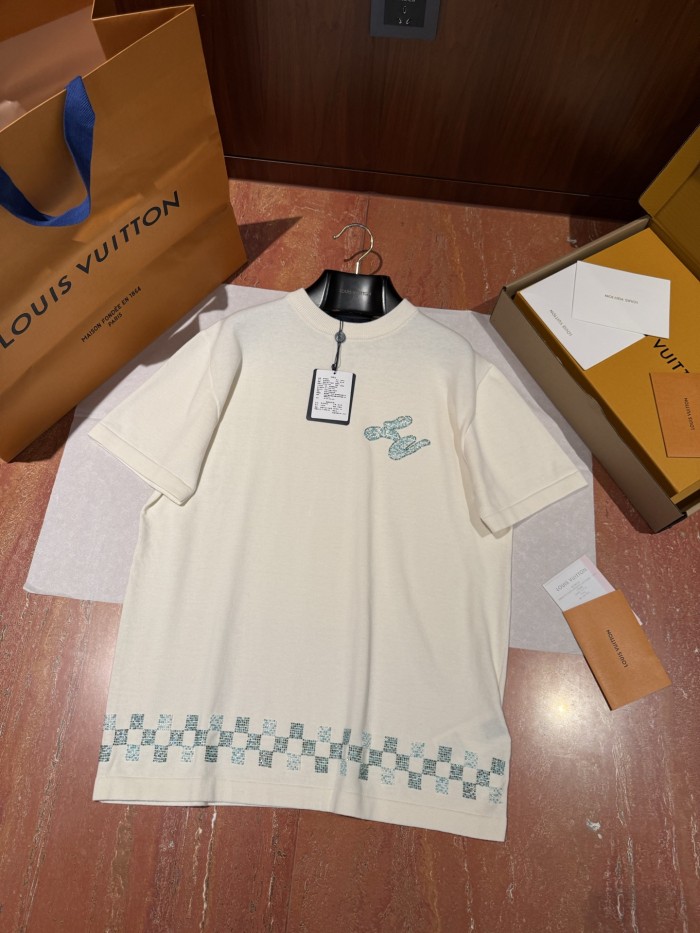 NIGO Louis Vuitton Men's Summer Embroidered Beaded Small Snake Pattern Solid Color Round Neck Short Sleeve T-Shirt #nigo77554