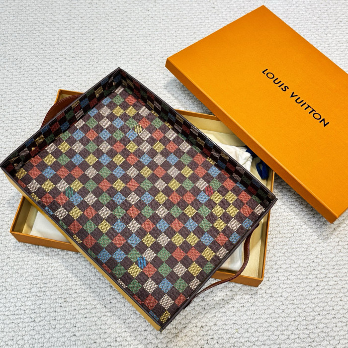 NIGO Louis Vuitton LV Vers Damier Colorful Checkered Alphabet Printed Leather Home Decoration Tabletop Tray Accessories #nigo77582