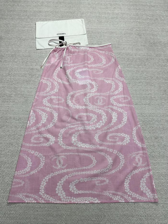 NIGO Chanel Women's Summer Solid Color Pattern Printed Cotton Battle Casual Long Skirt #nigo77584