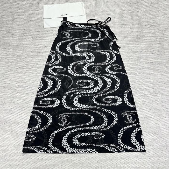 NIGO Chanel Women's Summer Solid Color Pattern Printed Cotton Battle Casual Long Skirt #nigo77584