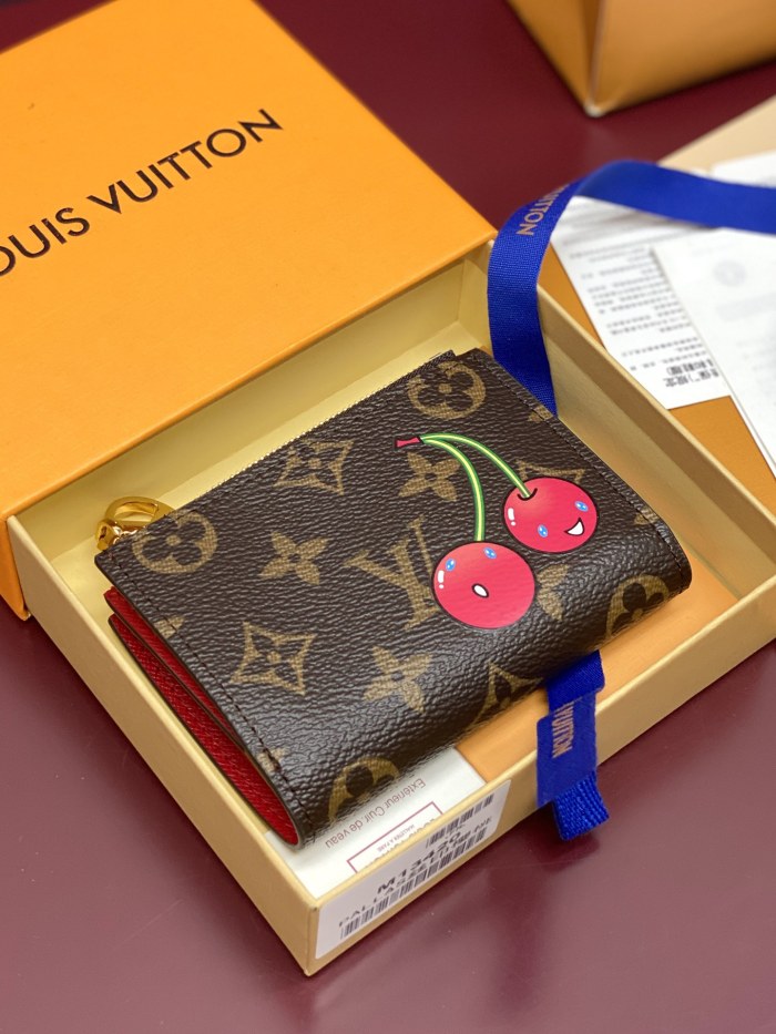 NIGO Louis Vuitton LV x TM LISA Women's Brown Letter Print Cherry Pattern Leather Wallet Bag Bags #nigo77596