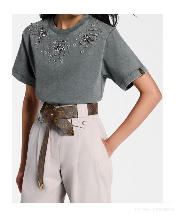NIGO Louis Vuitton Women's Summer Solid Color Rhinestone Spiral Pattern Round Neck Short Sleeve T-Shirt #nigo77616