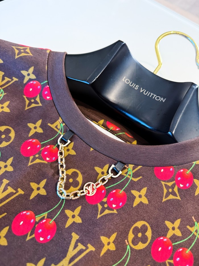 NIGO Louis Vuitton Women's Summer Letter Print Cherry Pattern Round Neck Cotton Short Sleeve T-Shirt #nigo77597