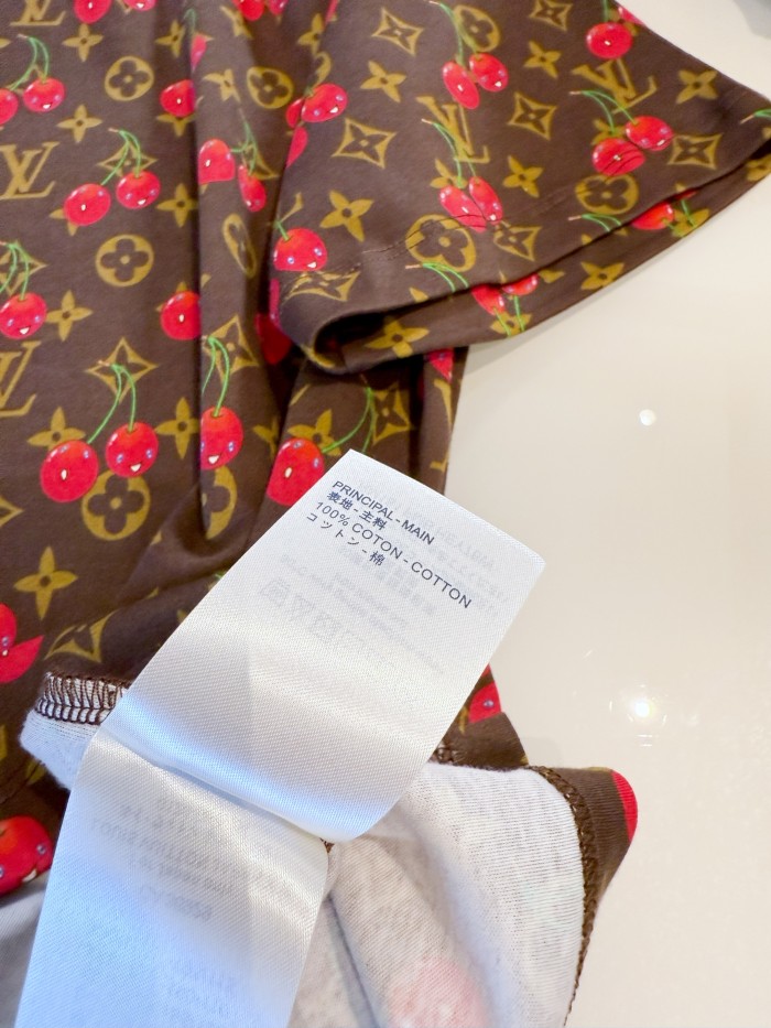 NIGO Louis Vuitton Women's Summer Letter Print Cherry Pattern Round Neck Cotton Short Sleeve T-Shirt #nigo77597