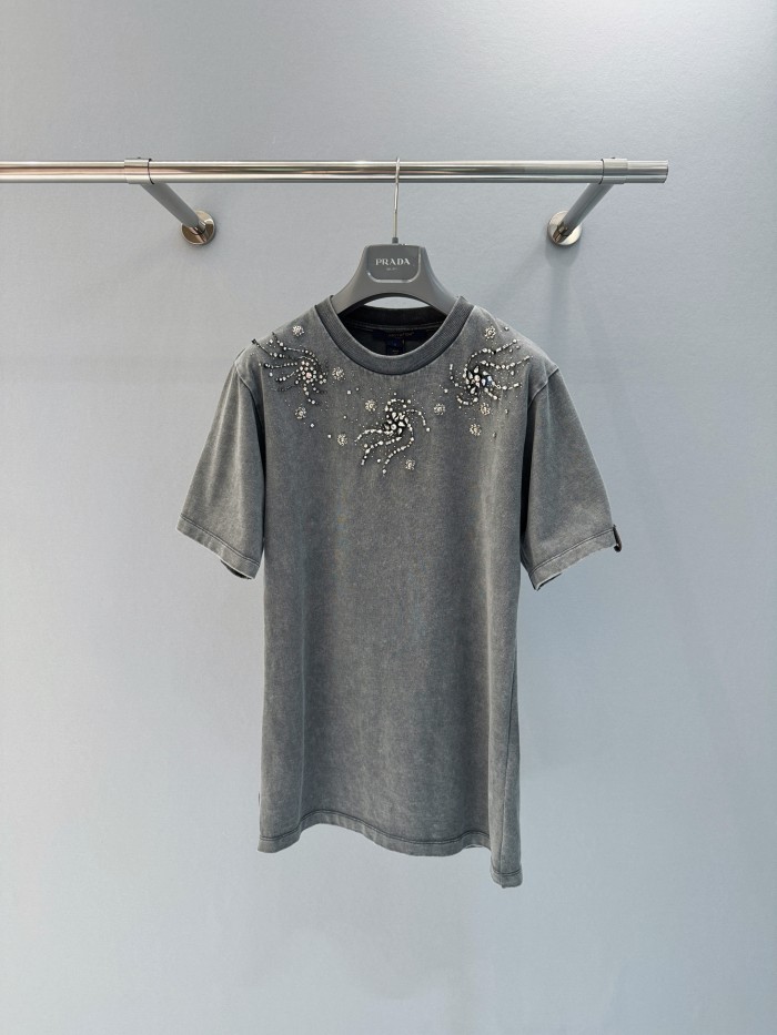 NIGO Louis Vuitton Women's Summer Solid Color Rhinestone Spiral Pattern Round Neck Short Sleeve T-Shirt #nigo77616