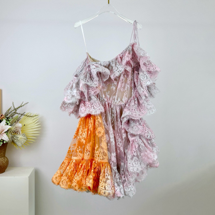 NIGO Zimmermann Women's Summer Solid Color Lace Trim Off-the-Shoulder Strapless Short Dress #nigo77617