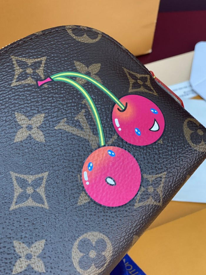 NIGO Louis Vuitton LV X TM Women's Brown Letter Print Cherry Pattern Leather Small Makeup Bag Bags #nigo77595
