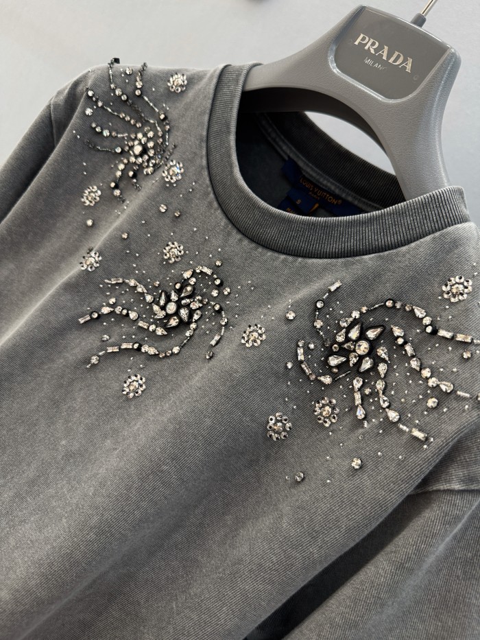 NIGO Louis Vuitton Women's Summer Solid Color Rhinestone Spiral Pattern Round Neck Short Sleeve T-Shirt #nigo77616