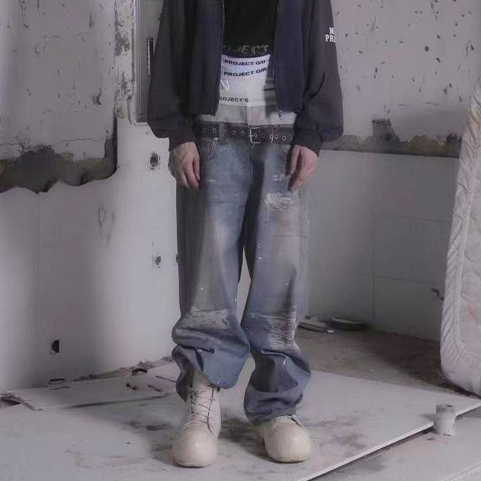 NIGO GRAILZ Project G/R   Men's Printed Denim Pants Old High Street Vintage Jeans Loose Wide Leg Straight Trousers #nigo81387