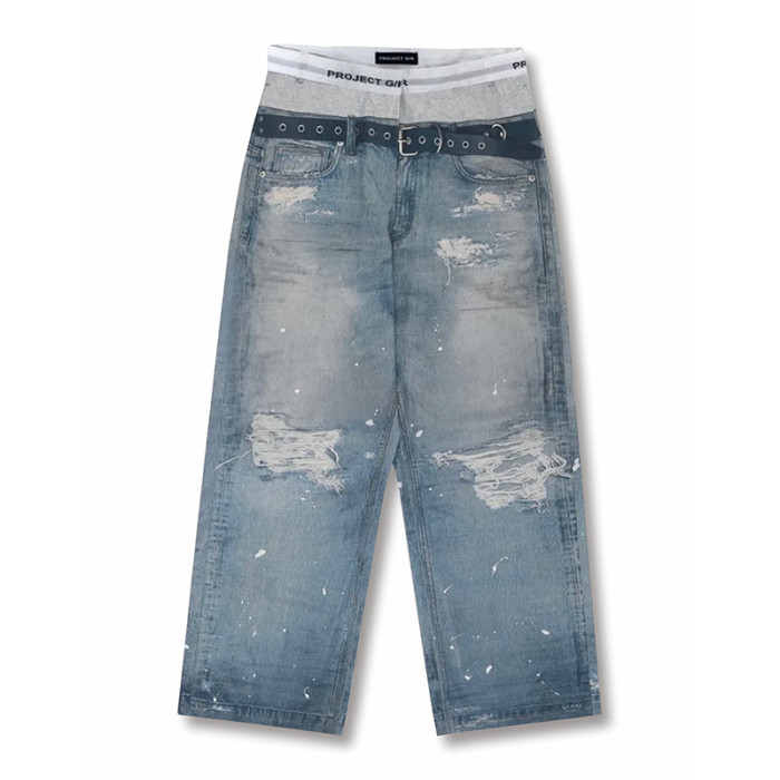 NIGO GRAILZ Project G/R   Men's Printed Denim Pants Old High Street Vintage Jeans Loose Wide Leg Straight Trousers #nigo81387
