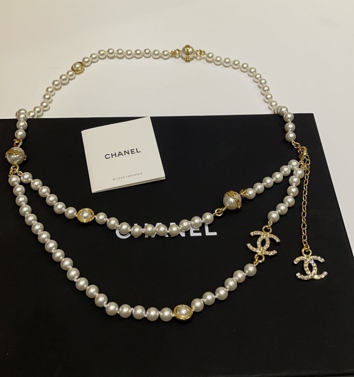 NIGO Chanel Women's Double-layer Design Gold Cc Letter Pearl Chain Belt #nigo77497